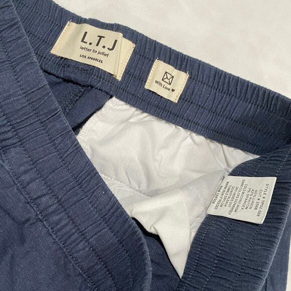 NWT L. T. J. Letter to Juliet Navy Blue Linen Blend Jogger Cargo Pants Small - Picture 4 of 9